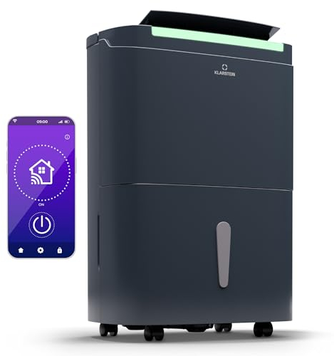 Klarstein DryFy Connect 40L Smart Luftentfeuchter, 40L/24h, WiFi App Steuerung, 7L Tank, Timer, Elektrischer Entfeuchter für Räume 35-45m², Automatische Abschaltung, Trocknungsmodus, Anthrazit