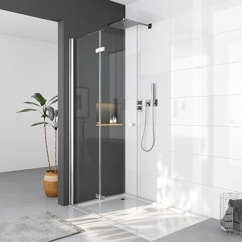 WDWRITTI Walk in Falttür Duschwand 100x185cm Glas Dusche, Faltbare Duschabtrennung Walk-in Duschtrennwand Duschkabine aus 6mm ESG-Sicherheitsglas, Klappbar Duschtür Höhe 185cm