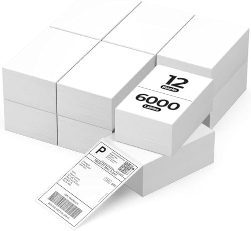 MUNBYN Versandaufkleber selbstklebend 4×6 DHL Etiketten 6000 Stück Thermoetiketten BPA-freie Thermopapier für DHL UPS DPD, Kompatibel mit MUNBYN Nelko Phomemo Etikettendrucker, Weiß
