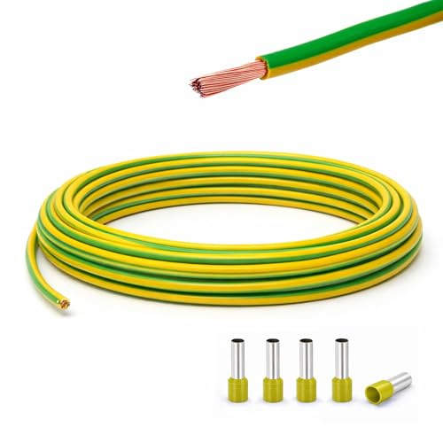 Event-Kabel&more-Set Erdungskabel 6mm² - Grün/Gelb - H07V-K - Erdungsleitung Aderleitung feindrähtig flexibel (5-100m) inkl. 5 Aderendhülsen (5 Meter)