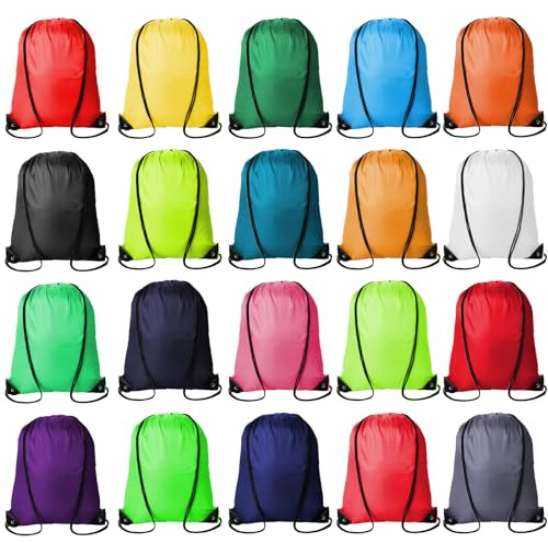 Kuhome 20Pcs Drawstring Backpacks Bulk String Bag Cinch Sack Pack Storage Knapsack Polyester Gift Bags Sports Drawstring Bags for Trip Gym Party Bags(20 Colors)