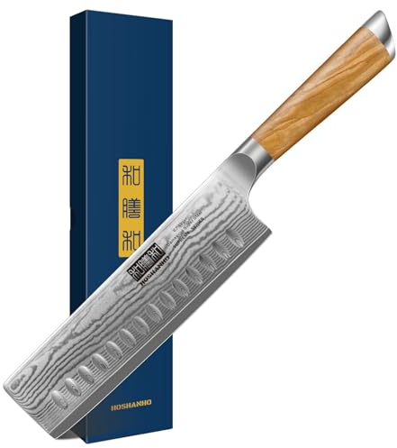 HOSHANHO Damastmesser Kochmesser Nakiri Küchenmesser 16.5cm, Profi 67 Schichten Damaskus Edelstahl Chefmesser, Scharfe Messerklinge mit Ergonomischer Griff