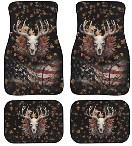 ZFRXIGN Auto-Fußmatten, Motiv: Camouflage-Hirsch, 4 Stück, amerikanische Flagge, Autozubehör, Automatte, universell für SUV, Van, Limousine, LKW, Innenteppich, Geschenke, Rentier, Totenkopf, Jagd,