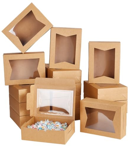 GOMAKERER 20 Stück Papier-Geschenkbox, 20.3x15x6.35cm wiederverwendbar Geschenkboxen mit Fenster Faltschachteln Plätzchenschachteln Schmuckschachteln für Party Schokolade Schmuc