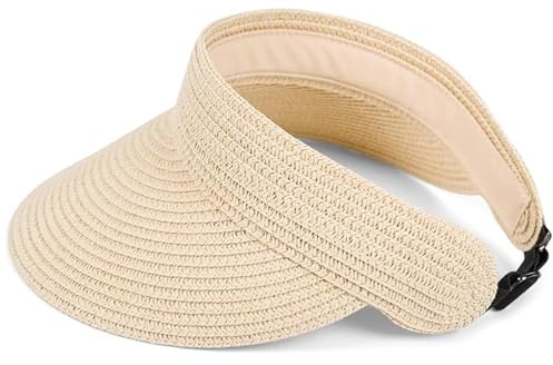 SSKHE Sonnenhut für Damen, Strohgewebe, einfarbig, Golf-Sonnenhut, Sommervisierkappe mit UV-Schutz für Damen, Herren, Tennis, Radfahren, Laufen, Beige, beige, Einheitsgröße