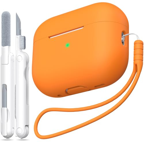 MHYALUDO Kompatibel mit AirPods Pro 2 Generation Hülle, Anti-Fall Weiches Silikon Stoßdämpfung Kompatibel mit AirPods Pro Case Skin Touch mit Schlüsselanhänger und Reinigungsset,Orange