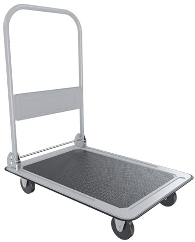 Carrello Pieghevole Tuttofare Richiudibile Portata Max 150 Kg Con 4 Ruote Carrellino Trasportatore Piattaforma Con Pianale In Acciaio E Rivestimento Antiscivolo Portapacchi 82 x 48 x 72 Cm (Nero)