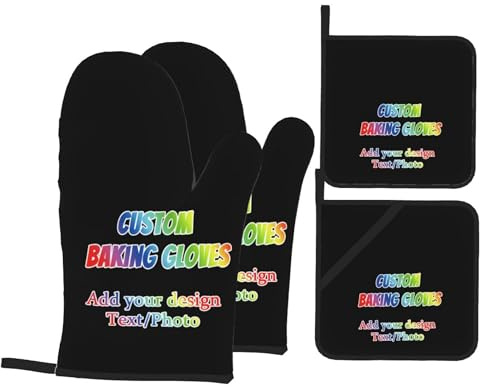 LSDINDF Personalisierte Ofenhandschuhe, Witzige Ofenhandschuhe mit eigenem Text/Foto, für Freunde und Familie als Geschenk zum Kochen, Backen und Grillen in der Küche.