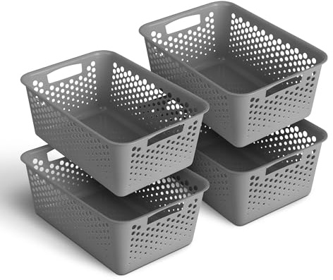 Pro Home 4 Stück Aufbewahrungskorb 10,0L mit Griffen - BPA-Frei - Organizer (37x26x17cm/Anthrazit) - Körbchen für Bad Küche Schlafzimmer, Haushaltskorb