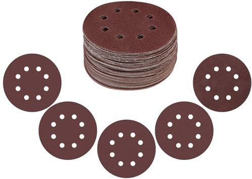 Disque Abrasif 125mm, 50 Pièces Grain 60/120/240/400/800, Disques de Ponçage 8 Trous pour Ponceuse Excentrique Poncer/Polir/Dérouiller, sur Bois Métal Peinture