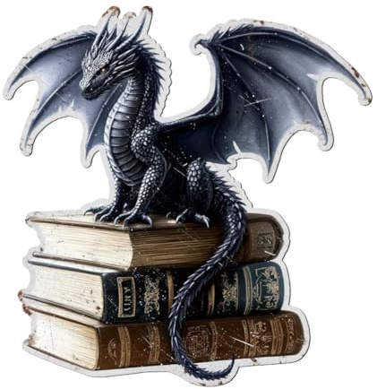 WADORN Lustiges Blechschild Mit Drachenmotiv Drachen Mit Büchern Gemälde Kunst Wanddekoration Poster Vintage Wandschild Zum Aufhängen Dekoration Für Bibliothek Schlafzimmer Bar Café Veranda 27x26.3cm