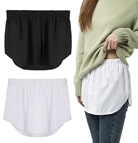 TAGVO Gonna da donna, con gonna finta, con fondo regolabile a strati, per donna, 2 mini gonne finte regolabili a strati spazzata inferiore estensore, camicia a righe, nero/bianco, Nero e Bianco, M