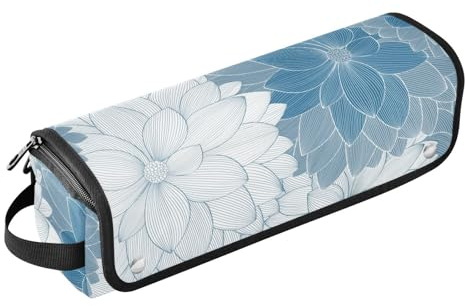 FRODOTGV Sac de voyage pour outils de coiffure pour femme avec tapis résistant à la chaleur pour fer à friser, fer à lisser, sèche-cheveux plat, fleurs de dahlia, bleu et blanc, Fleurs de dahlia bleu