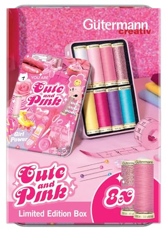 Gütermann Creativ Cute and Pink Sytrådslåda - Begränsad Upplaga av Sy- och Broderitrådar, 8 Spolar - 1 Ställ