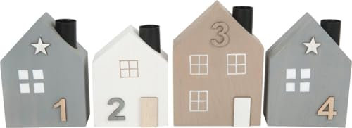 TrendLine Dekohaus Set aus 4 Kiefernholz-Häusern 14 x 5,5 x 36,5 cm Mehrfarbig Figur