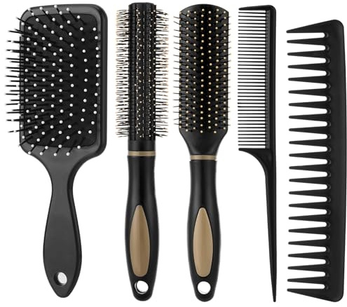 5Pcs Hair Brushes for Women Hair Comb Set Detangler Brush for Men and Women Wet, Dry, Curly and Straight Hair