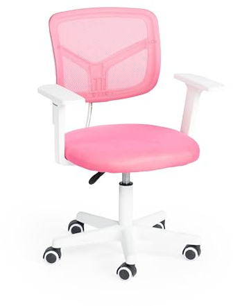 FurnitureR Writing Task Chair Ergonomic Kids Teens Boys Girls Study Chair - Adjustable Height Swivel Computer Laptop Desk Chair for Home,Office,Study Room (Armrest, PINK)
