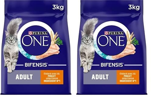 PURINA ONE Bifensis Adulte | Croquettes Au Poulet pour Chats Adultes | Sac de 3kg (Lot de 2)