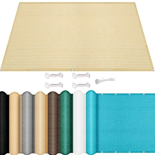 Telo Parasole Tenda da Sole 150 x 210 cm HDPE Resistente Ai Raggi UV Traspirante Tenda a Vela Giardino Tendalino con Fune e Occhiellato per Terrazza Piscina Campeggio, Color Crema