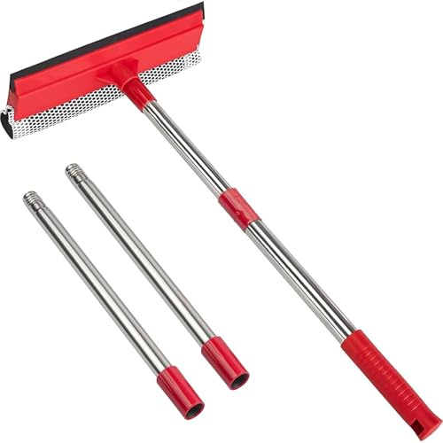 15.9 Window Squeegee for Home and Car Cleaning,2 in 1 Window Cleaner with Long Stainless Steel Handle,Sponge Car Squeegee for Gas Station, Glass,Shower,Outdoor High Window Cleaning