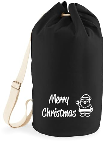 Huuraa Seesack Merry Christmas Weihnachtsmann 20 Liter Black Baumwolle Rucksack Geschenkidee