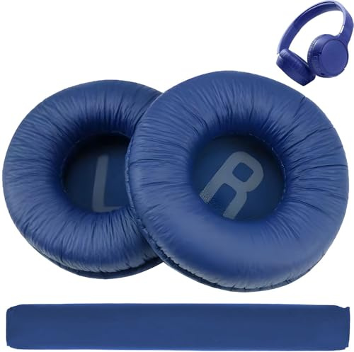 Coussinets d'oreilles Mousse de Remplacement, 1 Paire Coussinet Casque et 1 Bandeau pour JBL Tune600 T500BT T450 T450BT JR300BT avec Mousse à Mémoire，70 mm (Bleu)