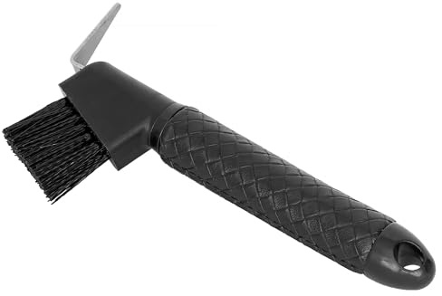 START Raschietto per zoccoli con spazzola – raschietto ergonomico per cavalli – robusto pulitore 2 in 1 con manico antiscivolo per una facile e sicura cura degli zoccoli (nero)