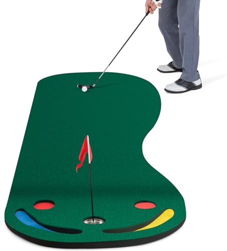 COSTWAY Alfombra de Putting de Golf, 300 X 96 CM, Mini Golf con 3 Tazas de Putt, 1 Bandera y Cubiertas para Agujeros, Putting Mat Hogar Oficina