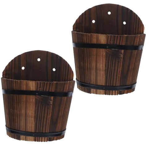 FONDOTIN 2 Maceteros Colgantes De Madera para Exterior E Interior Maceta Colgante Tipo Cubo para JardíN Soporte De Plantas para Pared Y Cerca DecoracióN De Hogar Y Oficina