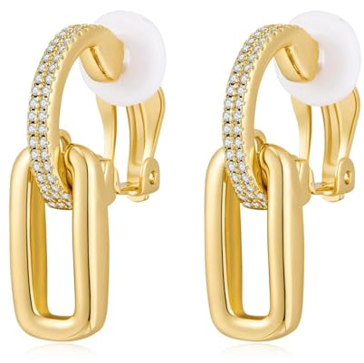TOVABA Orecchini Clip Donna, Eleganti Orecchini A Clip con Dettagli Dorati e Strass, Orecchini Donna Senza Buco per Occasioni Speciali e Uso Quotidiano