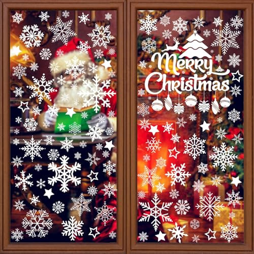 Party-Poter Weihnachtsdeko-345 Stk Fensterbilder Weihnachten Kinder Fensterdeko Weihnachten Schneeflocken Fensterbilder Fenstersticker Weihnachts mit Häuser für Winter Fenster deko