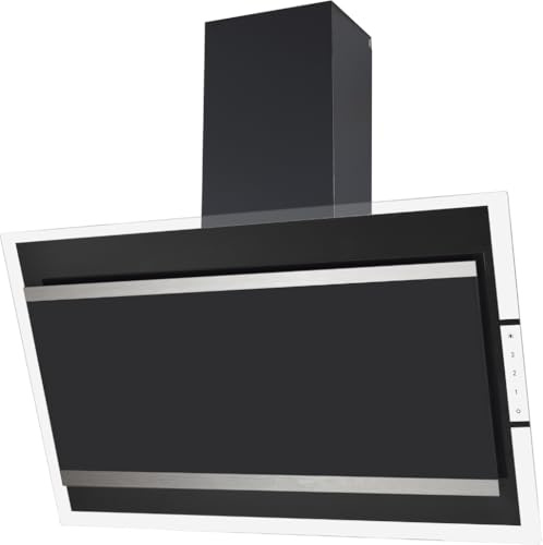 refsta BISE 90cm, Glas schwarz/Edelstahl, Dunstabzug, Kopffrei Schräghaube, Touch Bedienung, 4 Stufen, 703 m³/h, Energie A++ (schwarz)