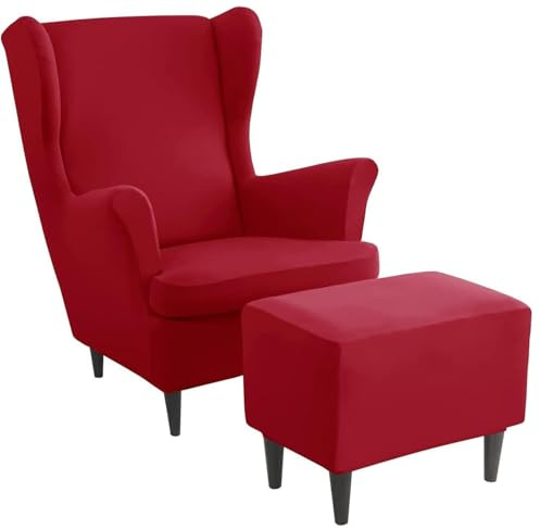 Generisch 2 Teilig Sesselhusse Ohrensessel Überzug Mit Ottomane Schonbezug, Beige/Grün/Rosa/Blau Sessel-Überwürfe Sesselhusse Stretch Stuhlbezug mit Armlehne Schonbezuge Waschbar,Q
