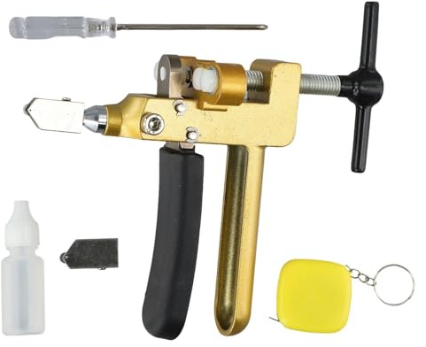 Set tagliapiastrelle in vetro con foro per oliatura, utensile da taglio 3 in 1 per vetro, piastrelle e specchi, include lame in carburo cementato, oliatore e cacciavite