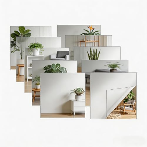 Xinjiayi 10 Stück Klebespiegel Spiegelfolie, Acryl 2mm Dicke | Selbstklebende Spiegel 15x15cm, zum Aufkleben auf Spiegelfliesen, für Badezimmer Wohnzimmer Schlafzimmer Schrank
