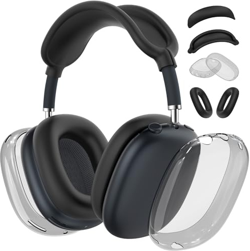TNSNK 4 in 1 for AirPods Max 2nd/1st Cover, Transparent Black | Shockproof, Scratch-resistant, Dustproof and Sweatproof, Easy to Install, Soft Skin-friendly Material, Precise Fit
