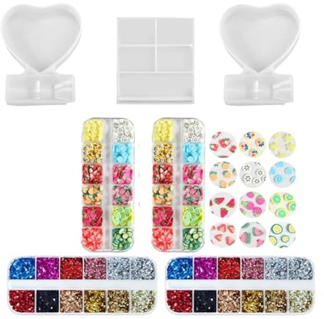 Stampi in Silicone per Cornici in Resina Epossidica – Kit Fai da Te con 2 Cuori e 1 Rettangolare – Riutilizzabili per Resina, Cera, Sapone e Gesso con Accessori Decorativi