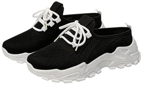 Zapatos de malla transpirables y ligeros para mujer, versátiles y delgados, cómodos zapatos de malla deportiva con medio arrastre, zapatos coloridos para mujer, Negro , 37 EU