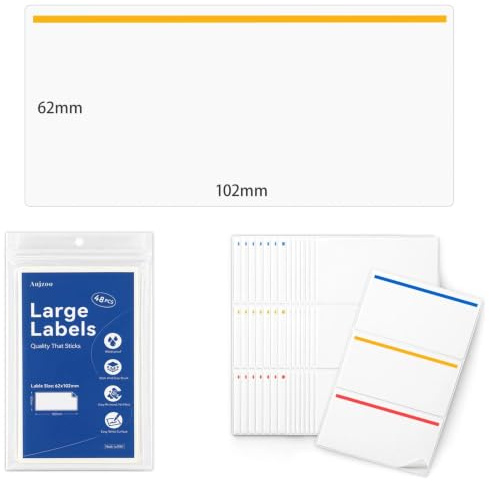 Stora klibbiga etiketter 102 × 62 mm, 48 st, 24 vita + 24 färgade klibbiga etiketter, vita självhäftande etiketter, vattentäta vita etiketter för flyttbara lådor, lättskalade klisteretiketter för kök