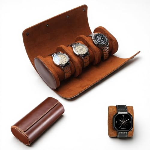 3 Slot Watch Travel Case for Men: PU Leather with Removable Cushions | Portable Travel Watch Roll for Men and Women Ideal for Travelling Displaying and Protecting Watches