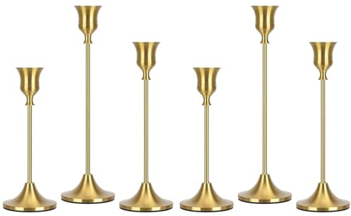 6 Candelabros Metálicos Color Oro, Vintage Cónicas Portavelas de Metal Alto, Candelabro Cónicos de Metal para Todas Ocasiones, Decoración Elegante