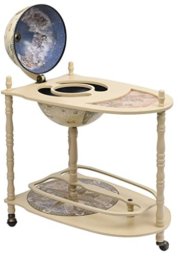 FMPGJLYH Globus-Barwagen aus Eukalyptusholz, rollbare Minibar mit Ablageboden, Getränkeschrank im Antik-Design für Wohnzimmer und Büro, 70x45x88 cm