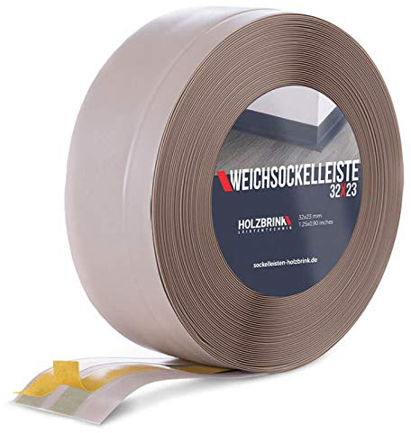 HOLZBRINK Skirting Board Soft Self Adhesive Cappuccino 32x23 mm 5 m PVC Flexible Baseboard Self- Stick Transition Profile Wall Caulk Strip