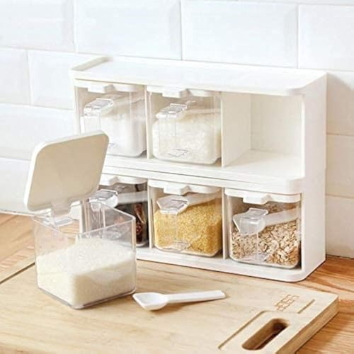 LILOVE Gewürzgläser 3 Grids Gewürzregal mit Löffel Deckel Container Würzen Box Herb Gewürze Lagerung Menage Jar Kochen mit Griff