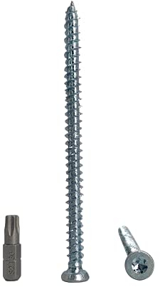 Lot de 10 vis à béton en acier zingué 7,5 x 132 mm Vis à bois Torx Vis à maçonnerie Tête plate 10 7,5 x 132 mm