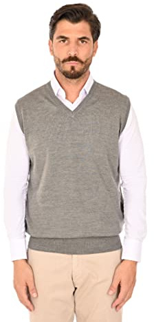 Ciabalù Gilet Uomo Lana Merinos Scollo a V Maglione Senza Maniche Invernale (Grigio, M)