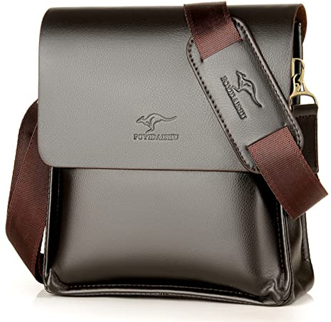 Henmifyer Leather Messenger Sling Crossbody Shoulder Bag for Men Travel Work Business Magnetic Buckle Adjustable straps (Brown-1)