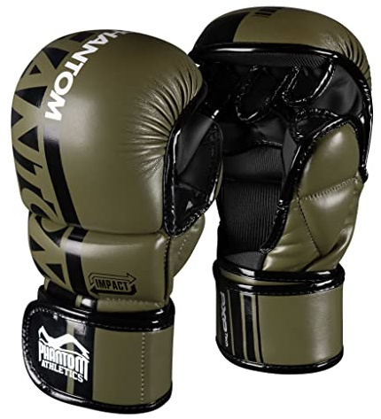 Phantom MMA Gants APEX | Gants professionnels pour sparring, combat, boxe, freefight (L/XL – Vert armée)