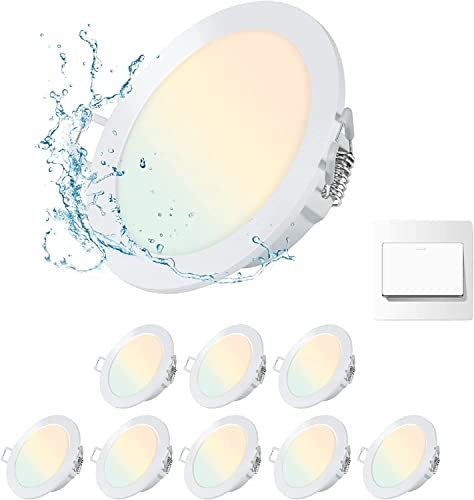Juego de 9 Foco Empotrable LED Regulables 4W, 3000K/4000K/6000K Focos LED Interior, Impermeable IP44 Spot LED Baño, Downlight LED para Baño Cocina Salón, Ø75-85mm Tamaño del Agujero