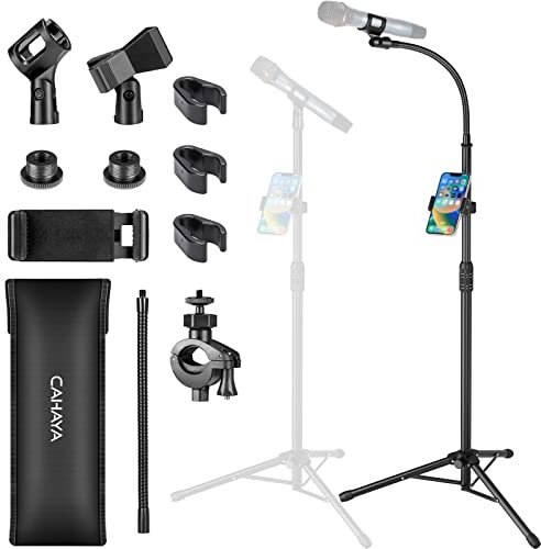 CAHAYA CY0312 - Soporte universal para micrófono de cuello de cisne con soporte para smartphone y bolsa de transporte, para rendimiento, canto, discurso, boda, escenario y exteriores